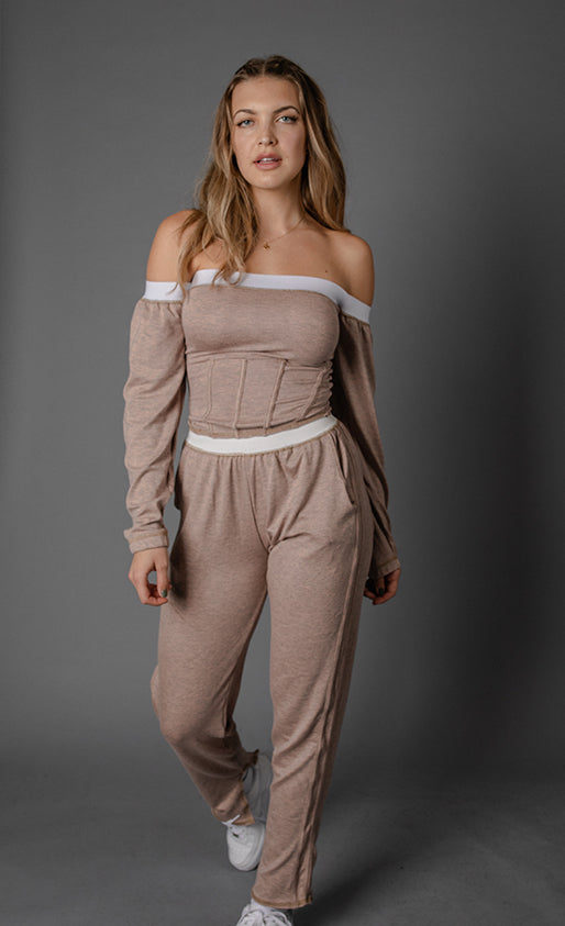 Dusty Pink French Terry Bardot Set
