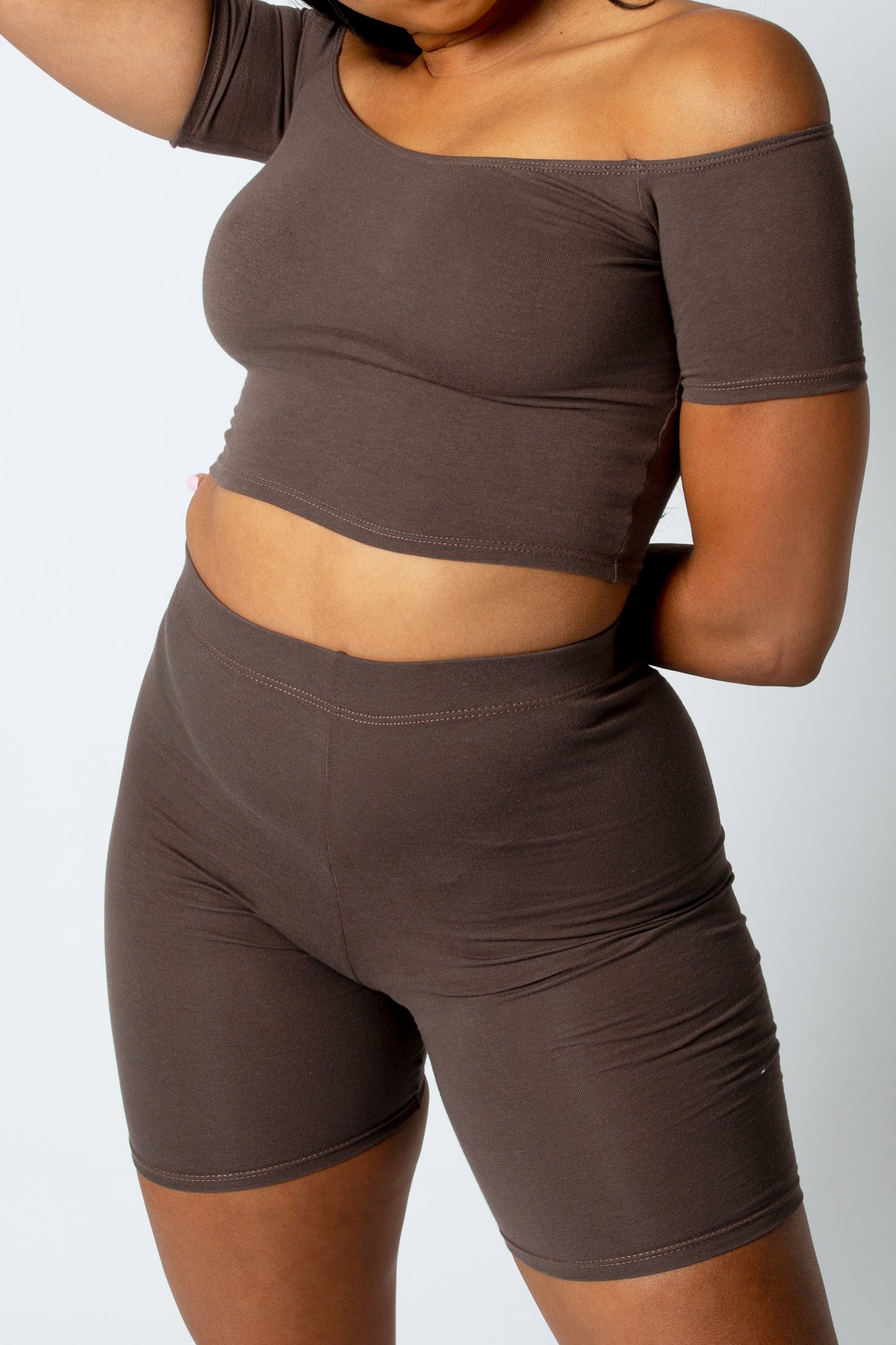 Off Shoulder Crop + Biker- Cotton Lycra