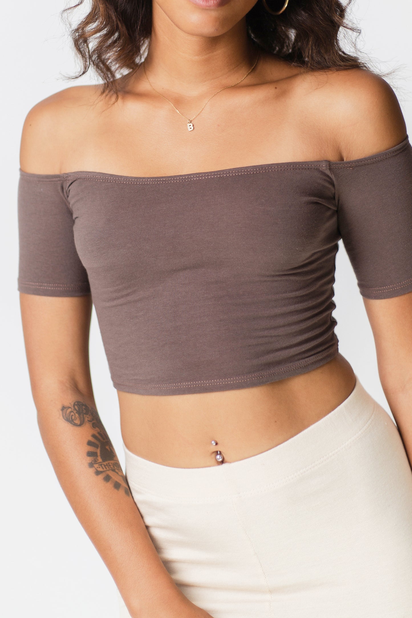 Off Shoulder Crop Top-Cotton Lycra