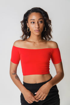 Off Shoulder Crop Top-Cotton Lycra