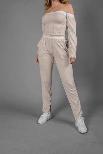 Dusty Pink French Terry Bardot Set