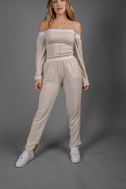 Dusty Pink French Terry Bardot Set