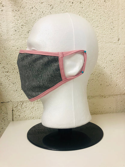 Grey Chambray Dusty Pink Edge Face Mask