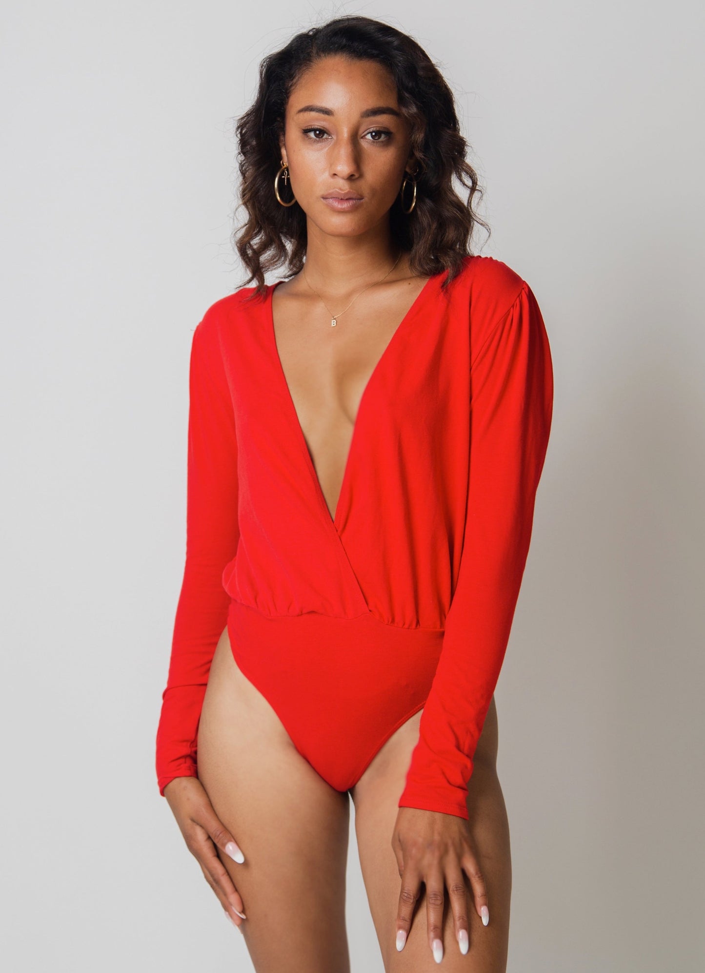 Deep V Bodysuit- Cotton Lycra