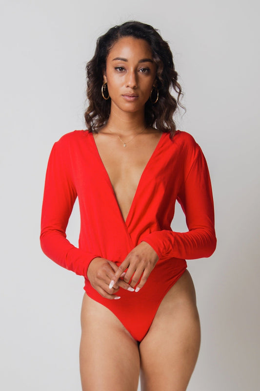 Deep V Bodysuit- Cotton Lycra